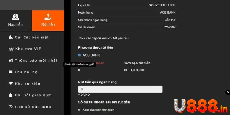 Quy trình rút tiền U888 tại thương hiệu cá cược